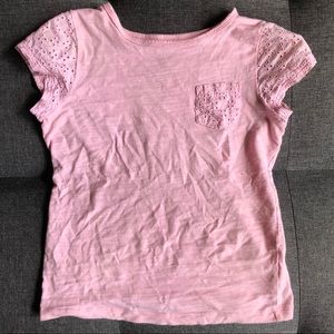 Carters Girls Pink Tee with Lace Pockets and Sleeves.